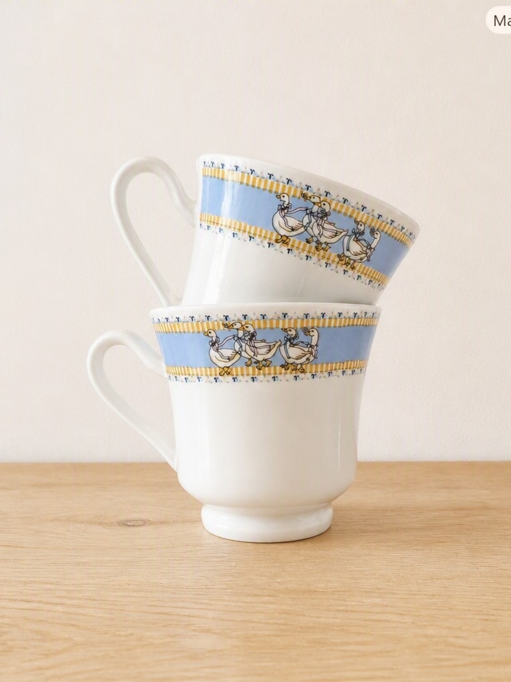 Set of 2 Vintage 1980s Country Geese Fine Porcelain Teacups